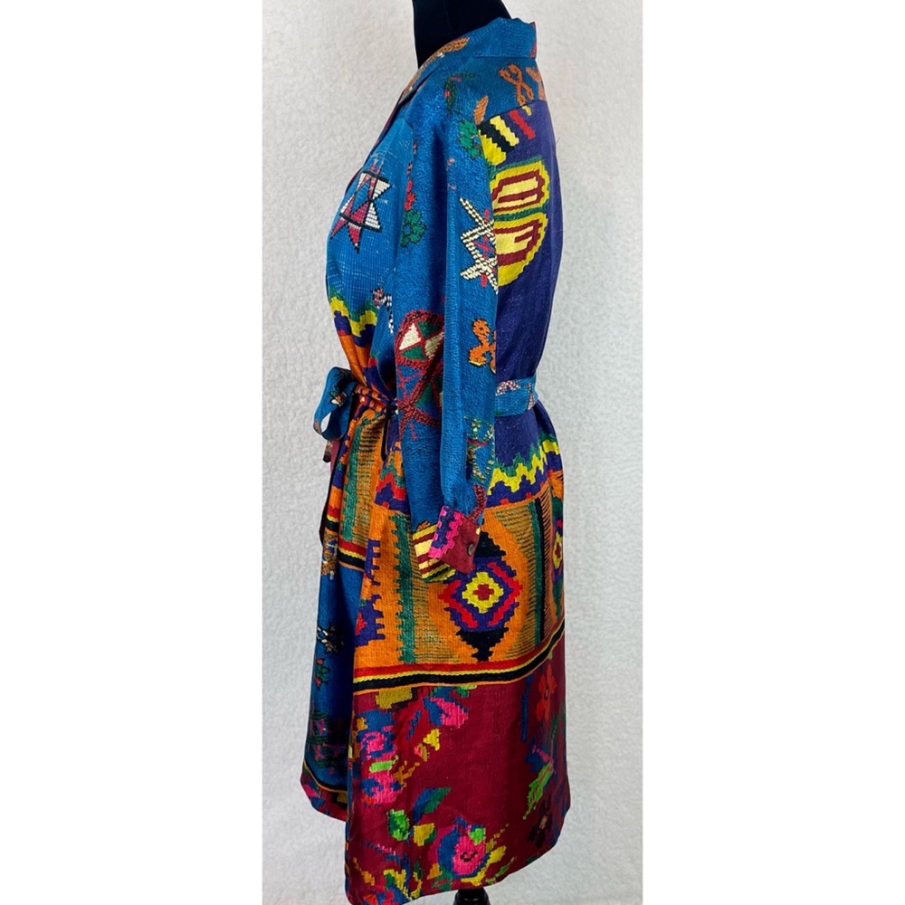 PIERRE-LOUIS MASCIA • Blue/Multi Ethnic 100% Silk Mini Dress, M - Picture 8 of 16